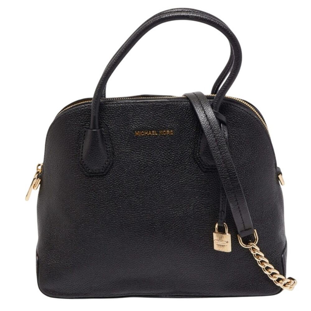 Michael Kors Black Leather Large Mercer Dome Satchel Bag
